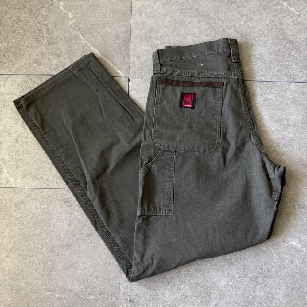 Y2K Ripstop Olive Green Riggs Workwear  Wrangler Carpenter Pants 33x34
